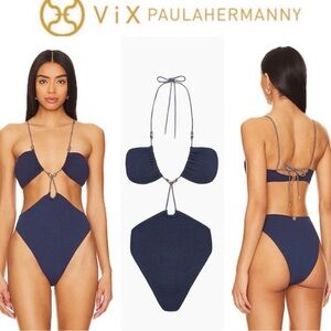 NWT Vix Paula Hermanny Firenze Ocean Blue Cutout One Piece Swimsuit